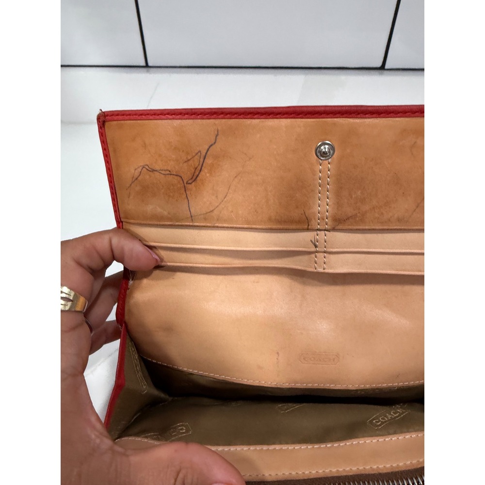 Coach Signature Jacquard Red Suede Stripe Long Tri-Fold Wallet Monogram Canvas - Picture 11 of 13